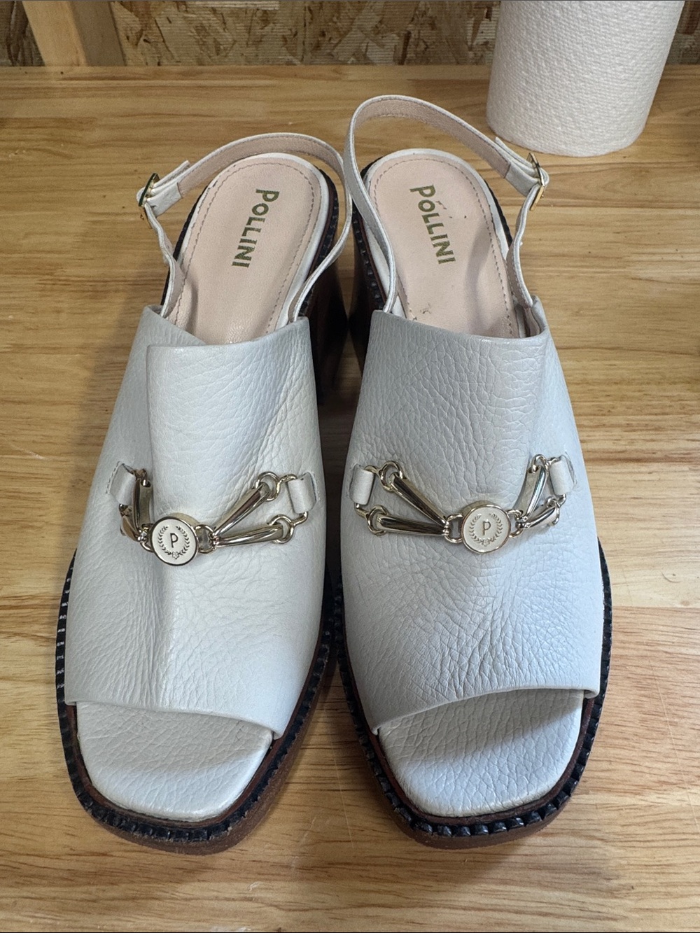 Pollini Leather Slingback Mules with Gold Hardware